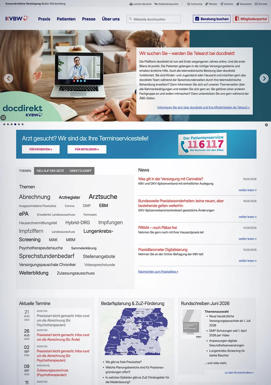Arztsuche, Börsen, interaktive Karte, Datenbank Screenshot